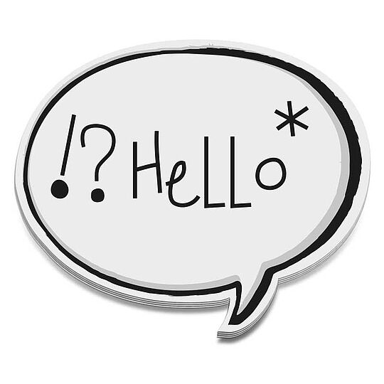 A speech bubble with the word hello