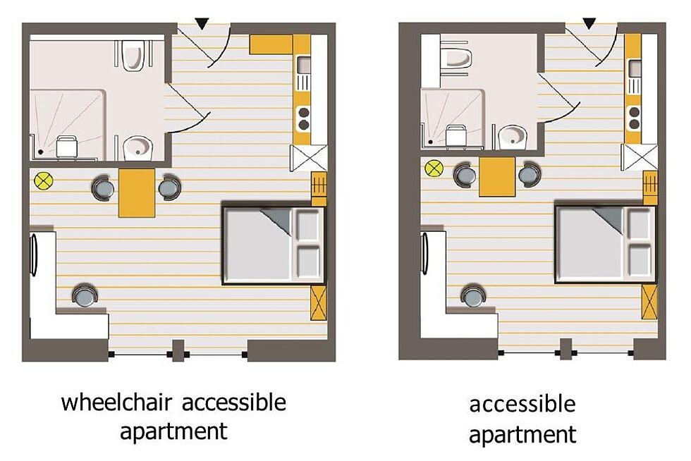 floor plans of an accessible and a wheelchair accessible apartment